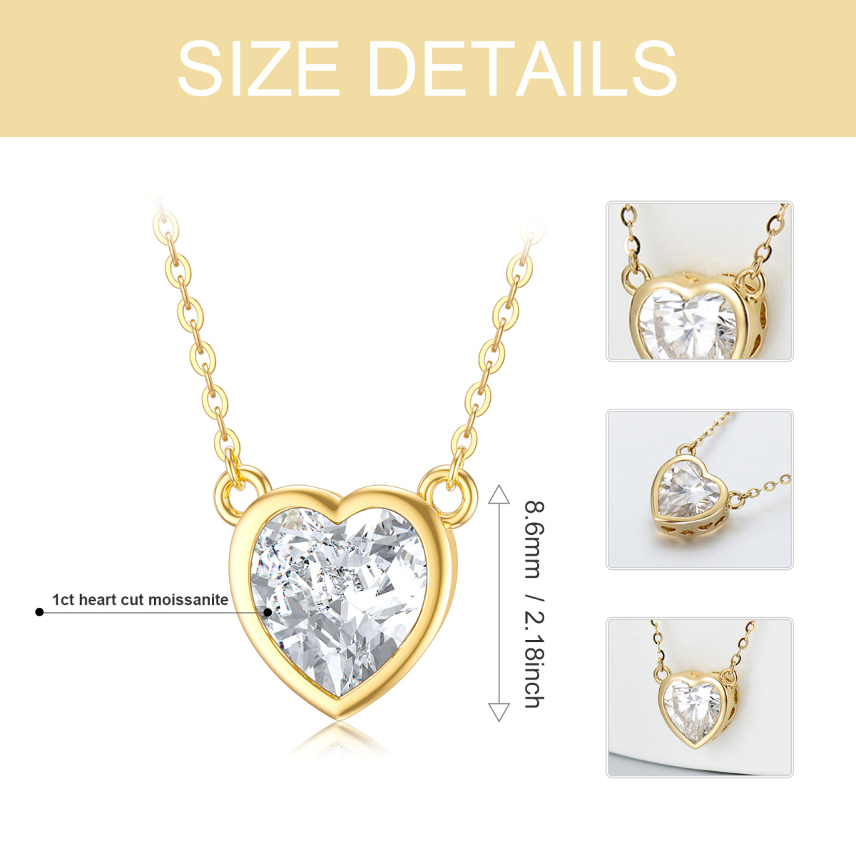 10K Gold Moissanite Heart Pendant Necklace-5