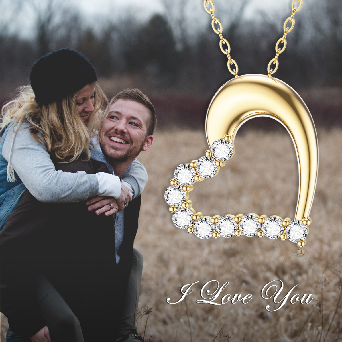 Collier pendentif coeur en or 14K Moissanite-3