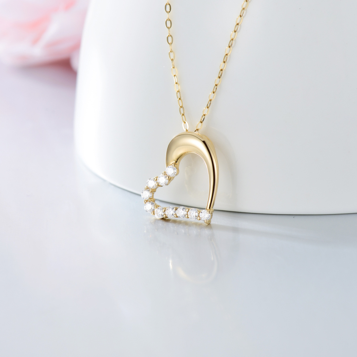 Collier pendentif coeur en or 14K Moissanite-4