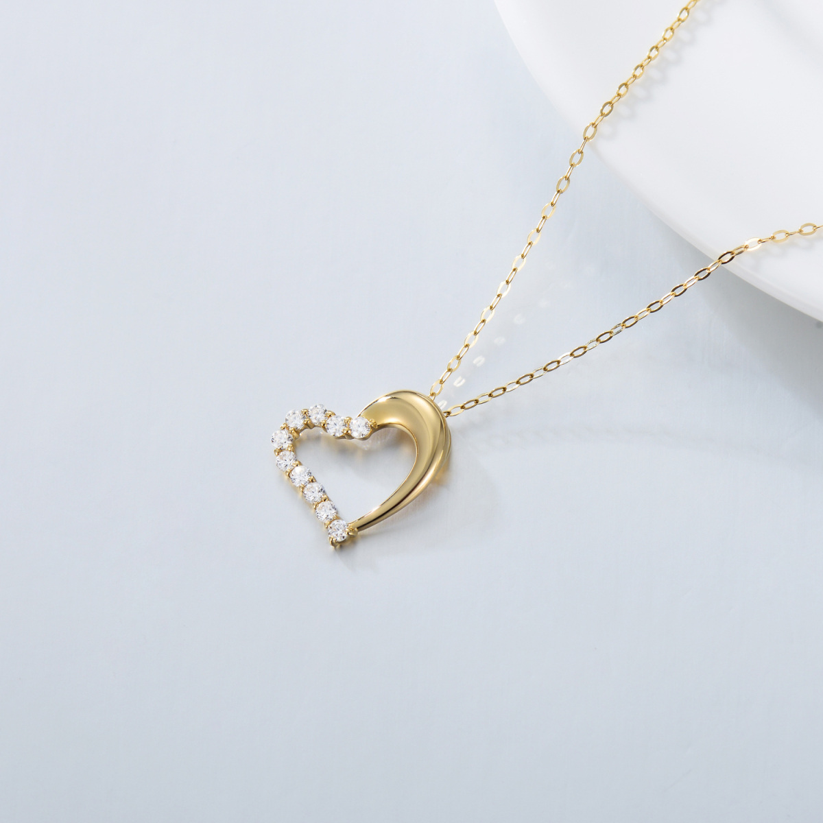 Collier pendentif coeur en or 14K Moissanite-5