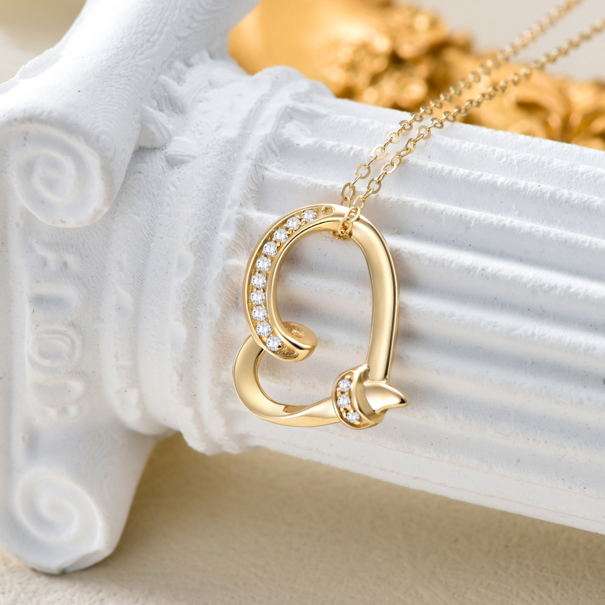 colar do coração do amor do ouro 14K com Moissanite para o aniversário do dia das mães-3