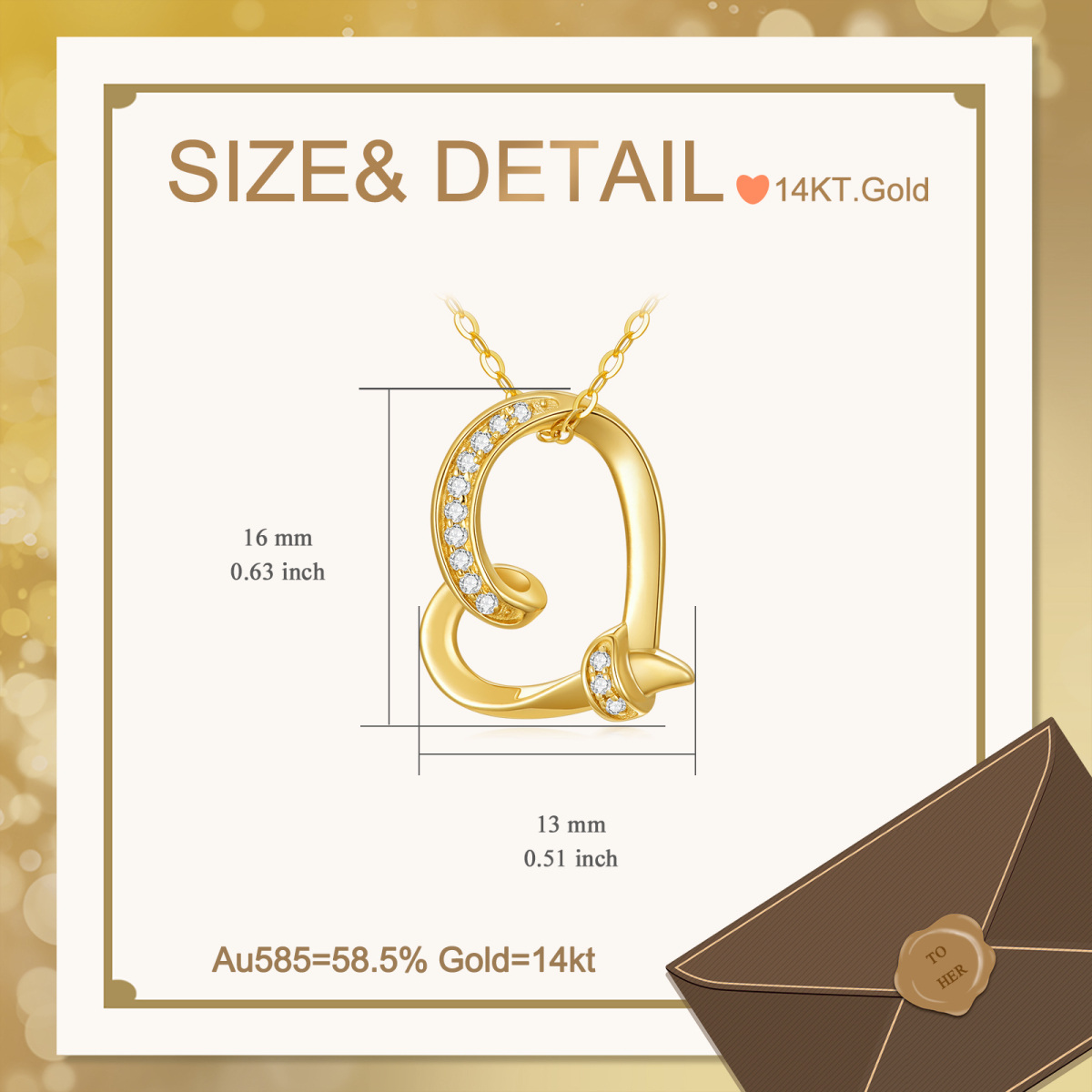 10K Gold Moissanite Heart Pendant Necklace-5