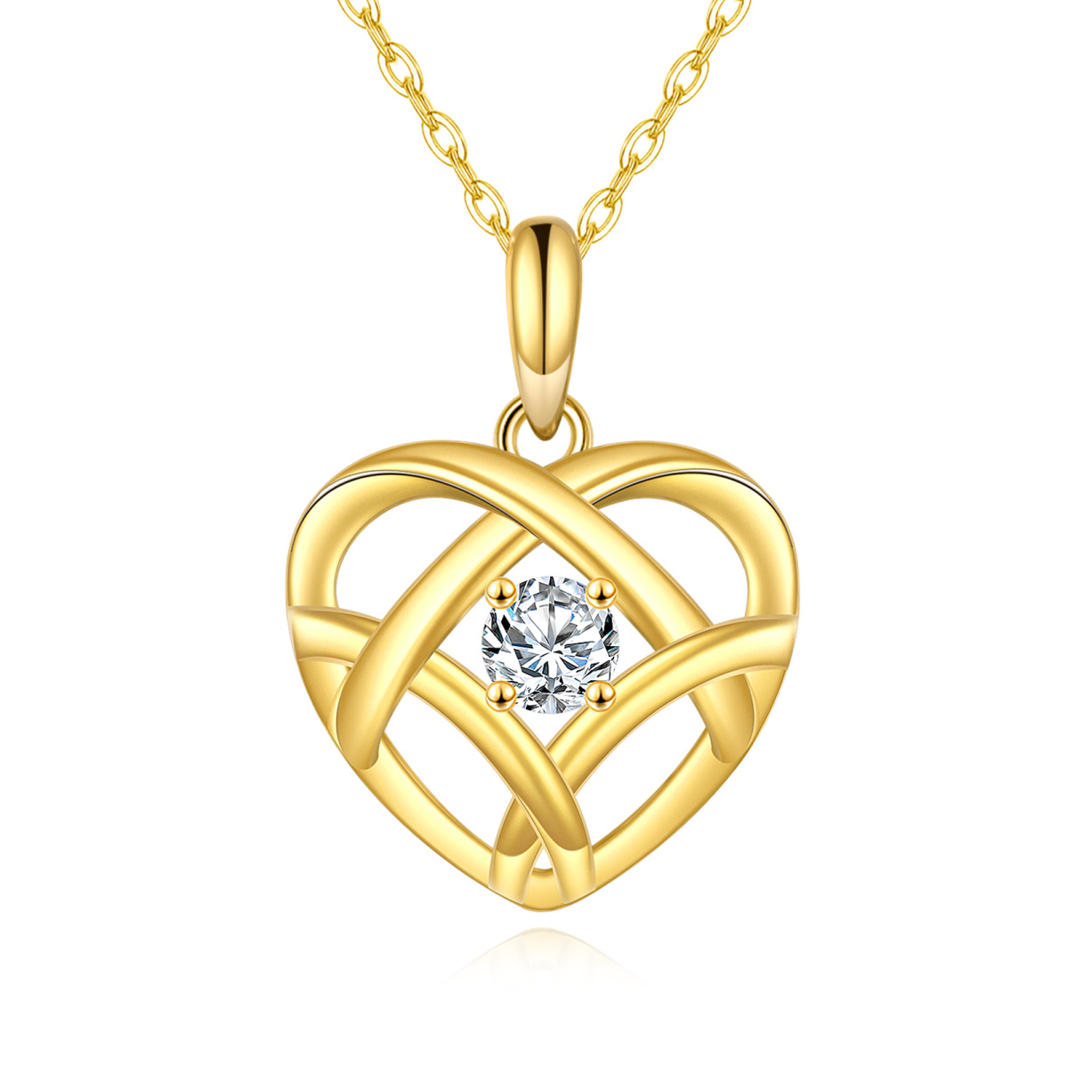 Collar Colgante Corazón Moissanite Oro 14K-1