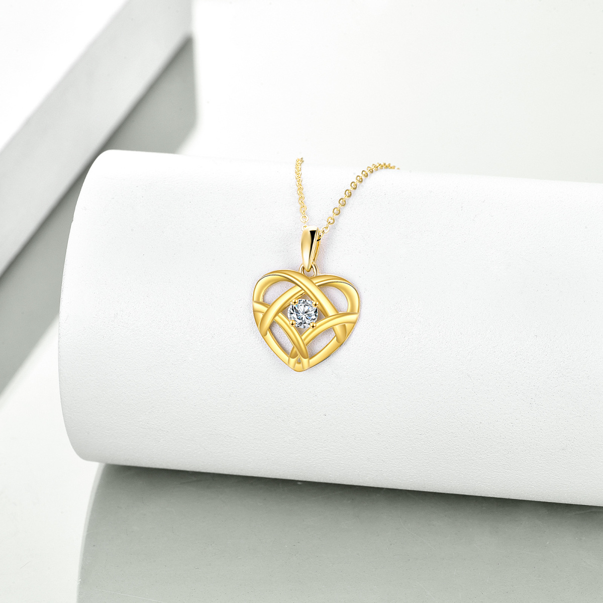 Collier pendentif coeur en or 14K Moissanite-3