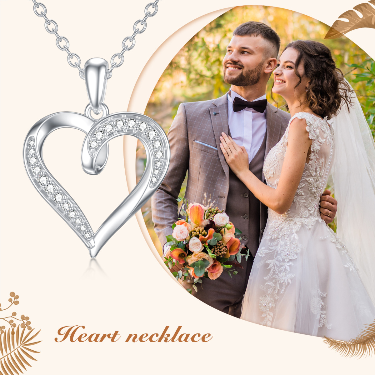 Collier pendentif coeur en or 14K Moissanite-3