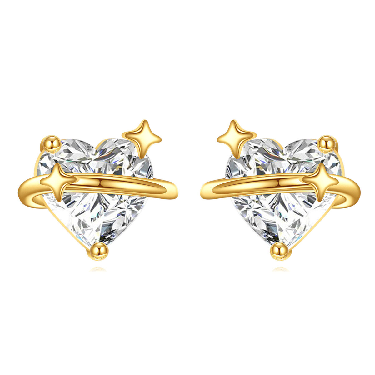 10K Gold Moissanite Heart & Star Stud Earrings-1