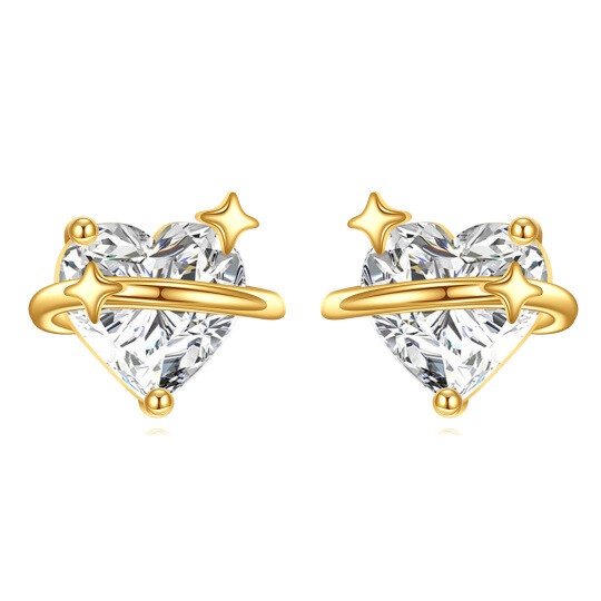 10K Gold Moissanite Heart & Star Stud Earrings