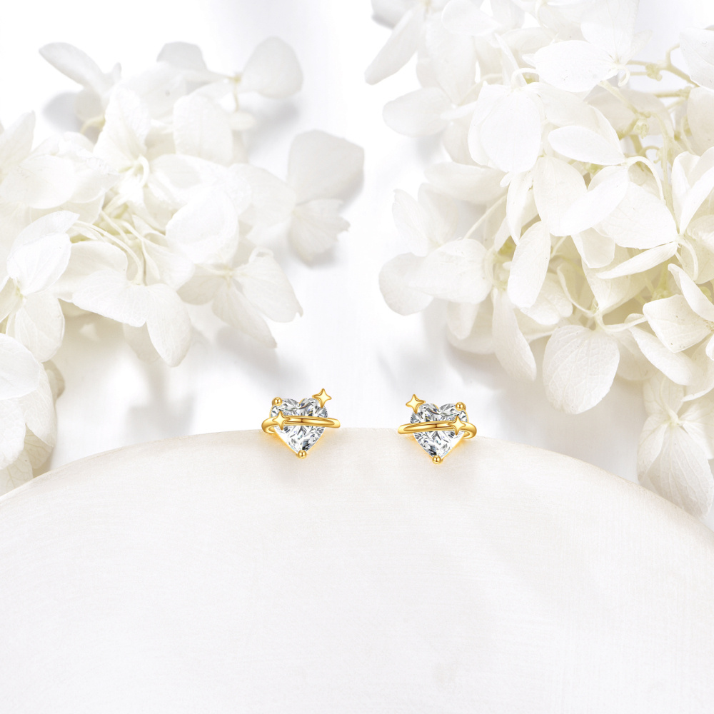 10K Gold Moissanite Heart & Star Stud Earrings-3