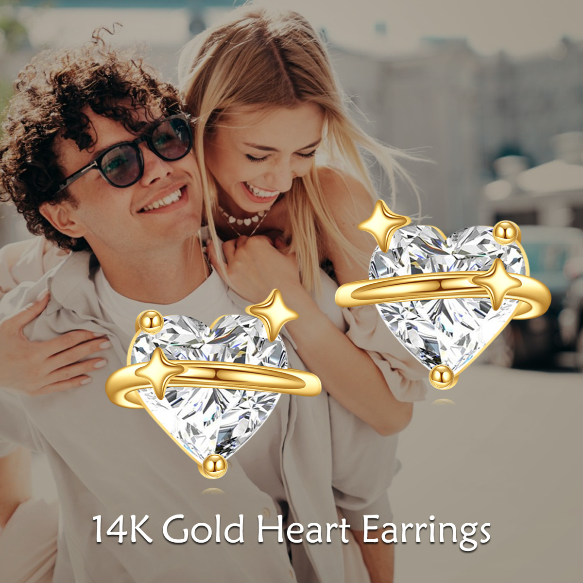 10K Gold Moissanite Heart & Star Stud Earrings-6