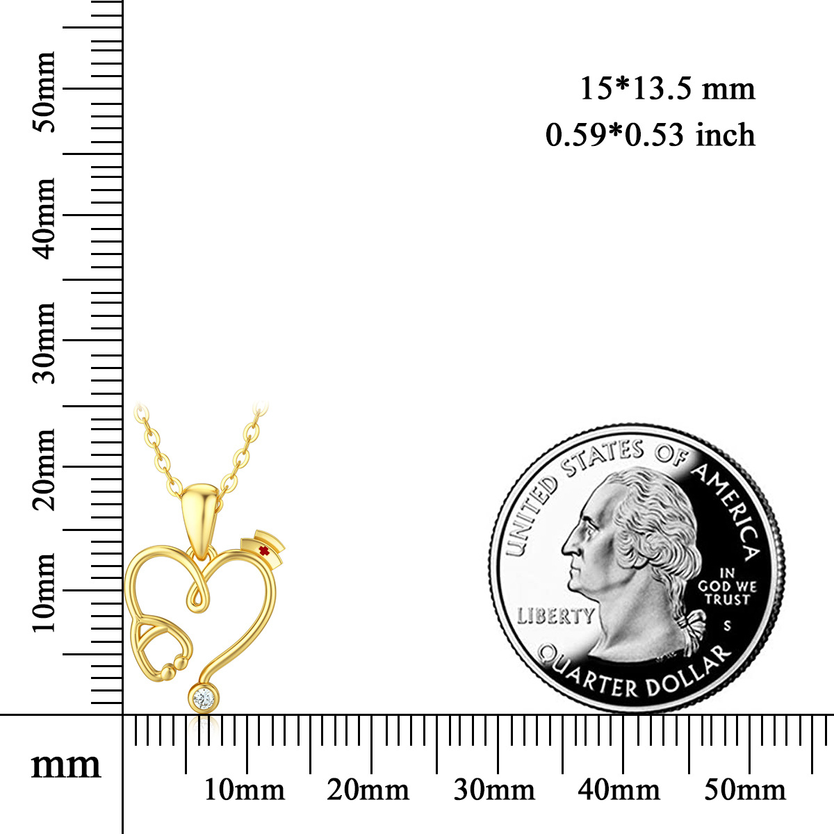 Naszyjnik ze stetoskopem Moissanite z 14-karatowego złota dla lekarza pielęgniarki z zawieszką Charm Nacklace-5