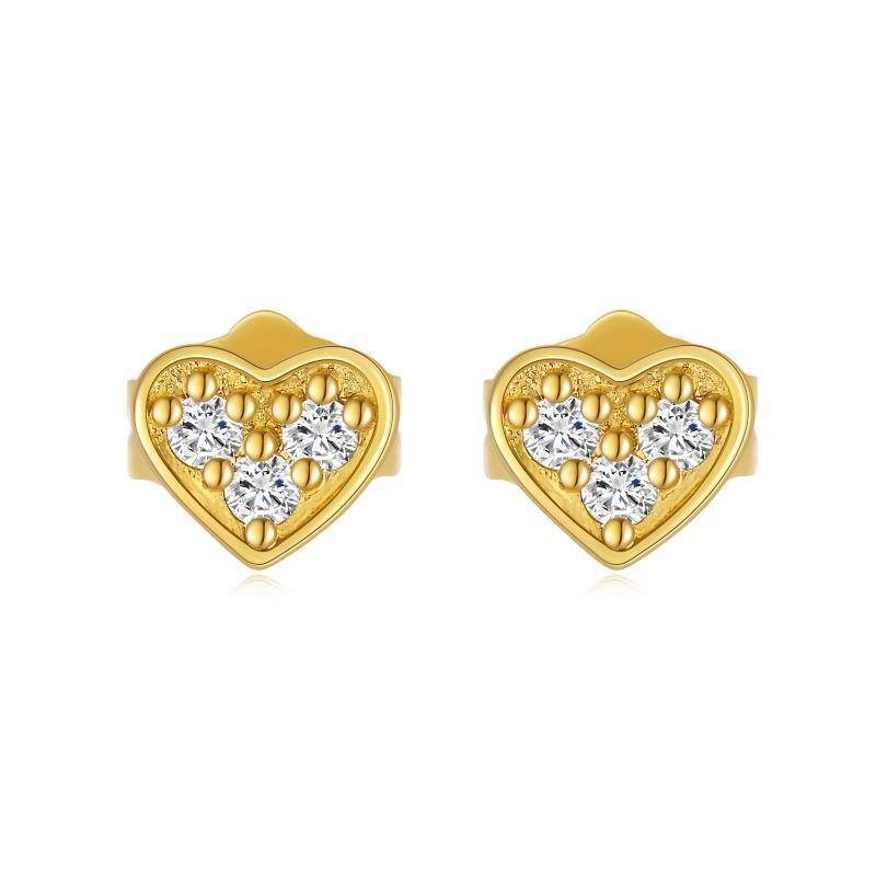 14K Gold Moissanite Heart Stud Earrings-1