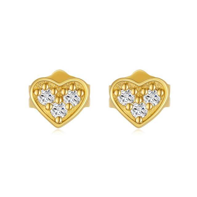 14K Gold Moissanite Heart Stud Earrings-1