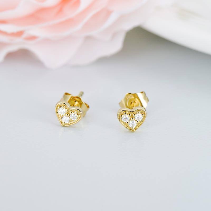 14K Gold Moissanite Heart Stud Earrings-3