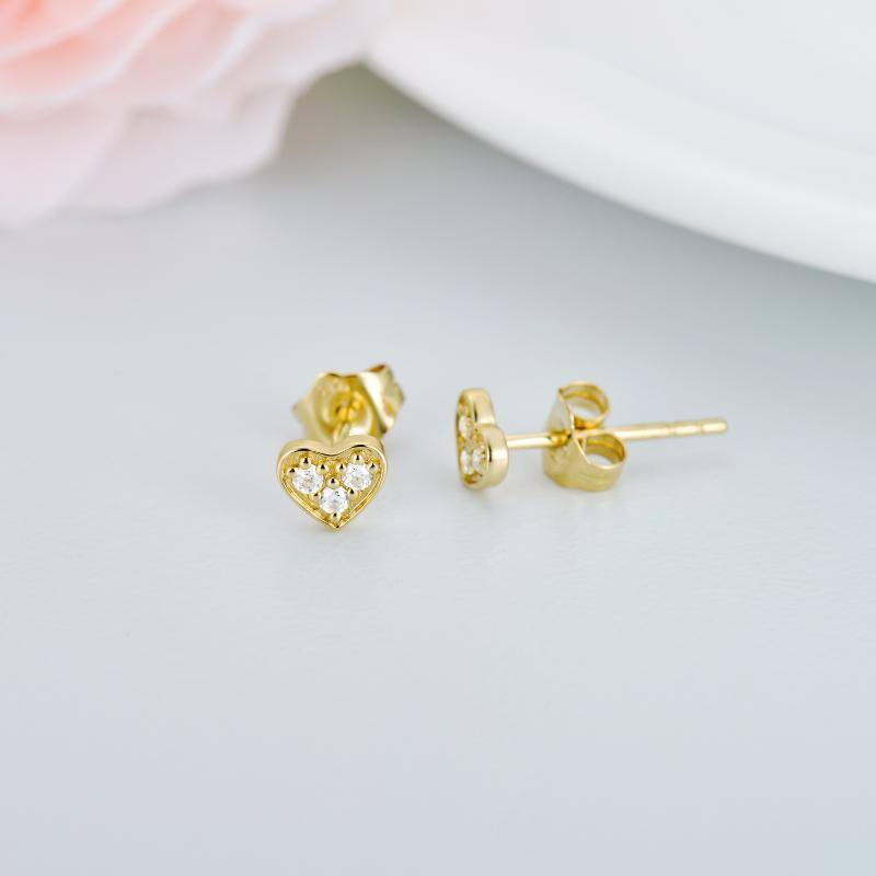 10K Gold Moissanite Heart Stud Earrings-4