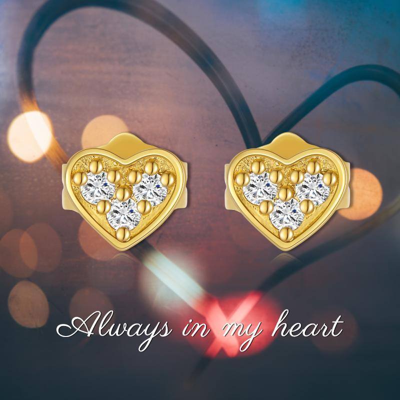 10K Gold Moissanite Heart Stud Earrings-5