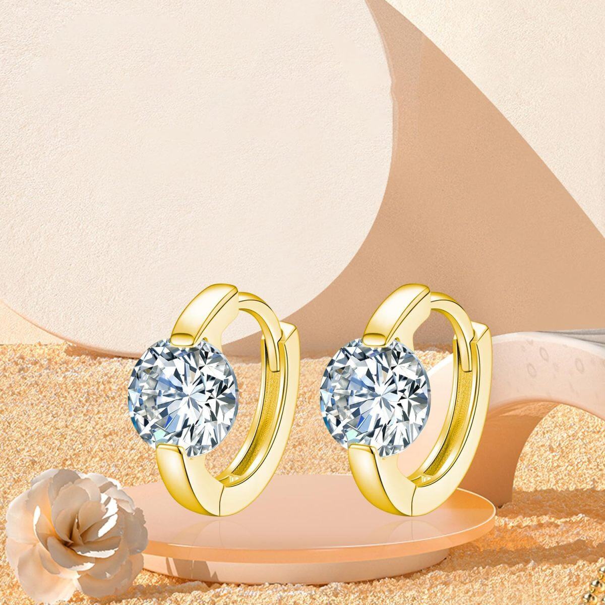 14K Gold Moissanite Hoop Earrings-4