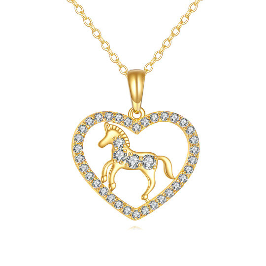 10K Gold Moissanite Horse & Heart Pendant Necklace