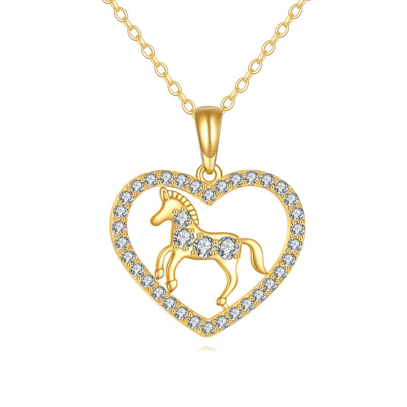 Colar com Pingente de Cavalo e Coração em Moissanita e Ouro 14K-5