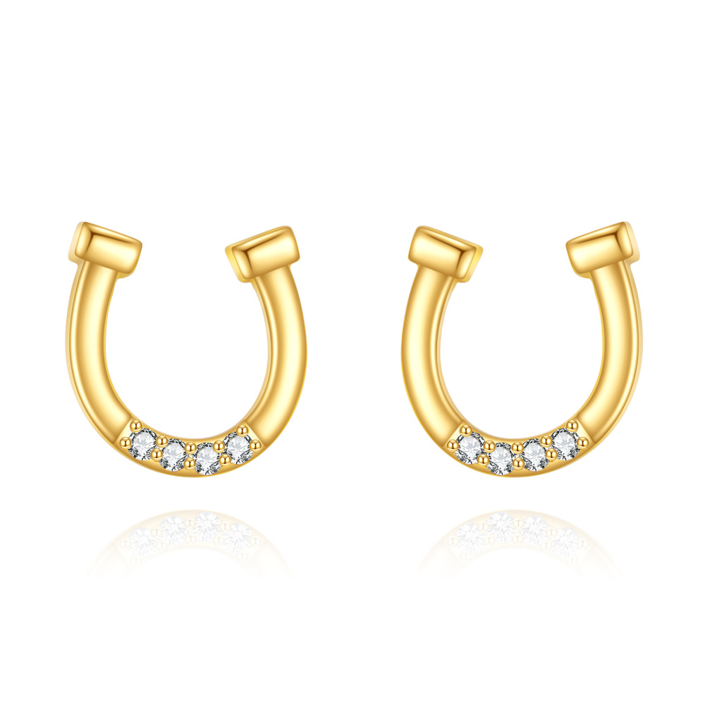 10K Gold Moissanite Horseshoe Stud Earrings-1