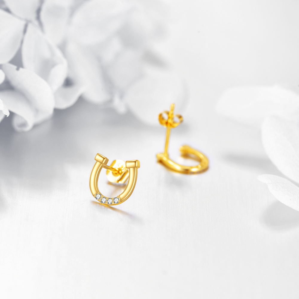 10K Gold Moissanite Horseshoe Stud Earrings-3