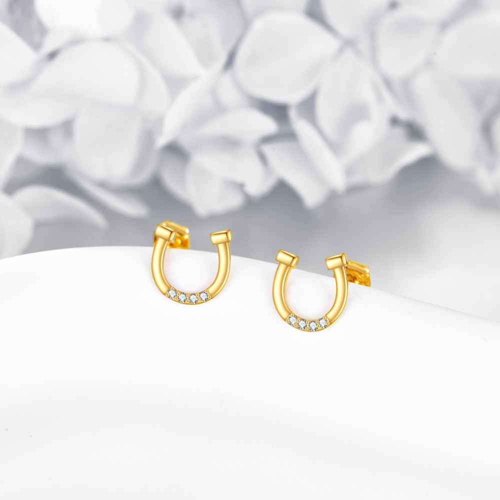 10K Gold Moissanite Horseshoe Stud Earrings-4