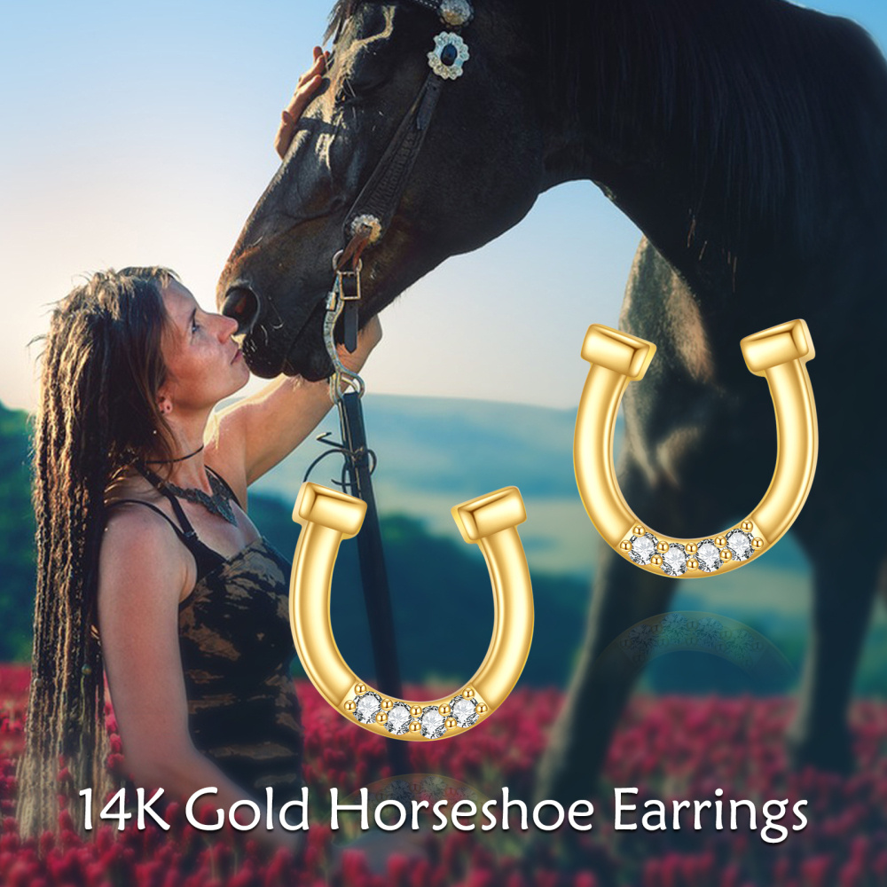 10K Gold Moissanite Horseshoe Stud Earrings-6