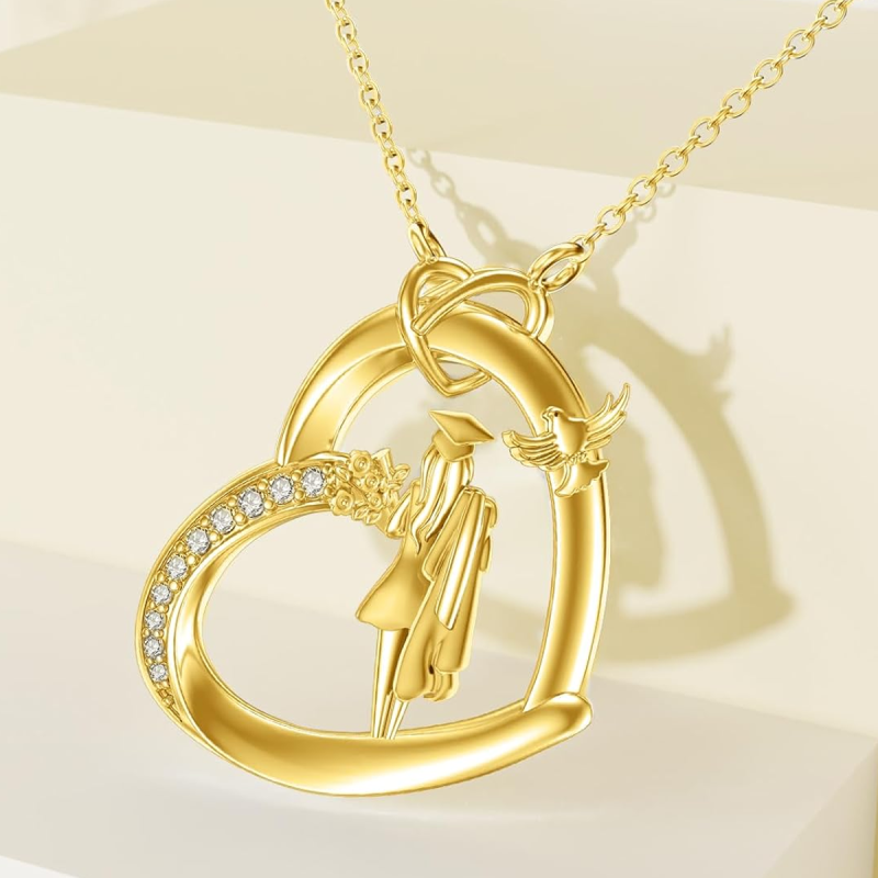 Colar com pendente de colibri, flores silvestres, pais, filhos, formanda e coração em ouro branco 10K com moissanita-3