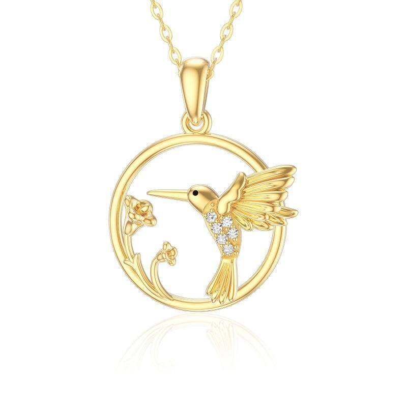 10K Gold Moissanite Hummingbird Pendant Necklace-14