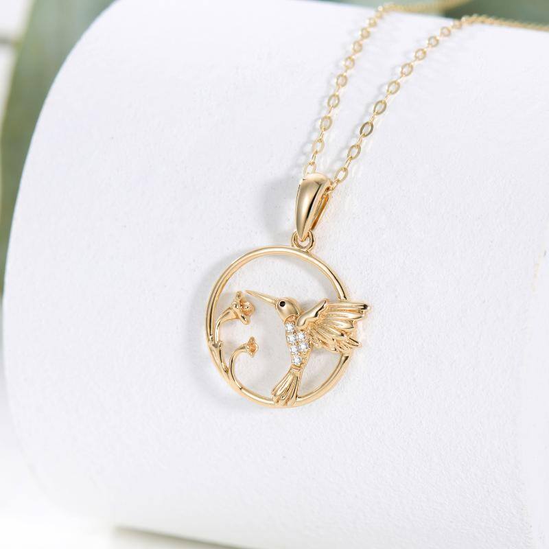 10K Gold Moissanite Hummingbird Pendant Necklace-3