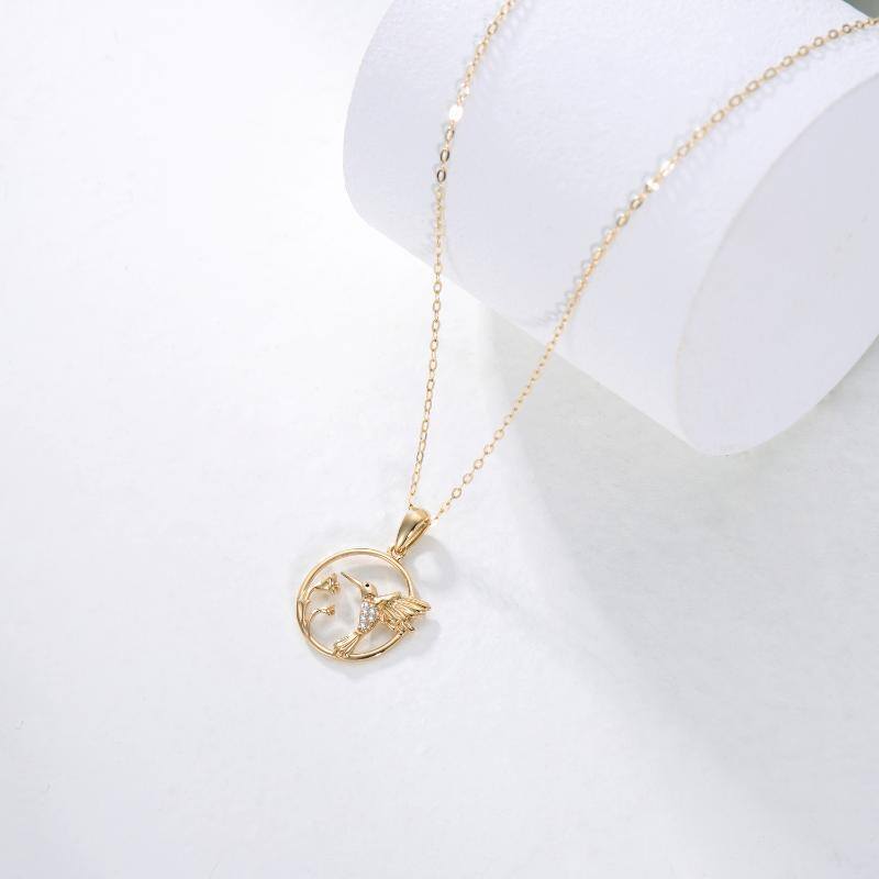 10K Gold Moissanite Hummingbird Pendant Necklace-4