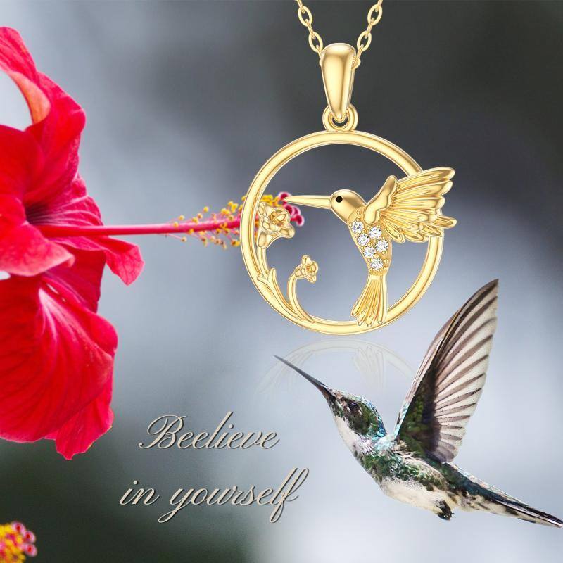 10K Gold Moissanite Hummingbird Pendant Necklace-5