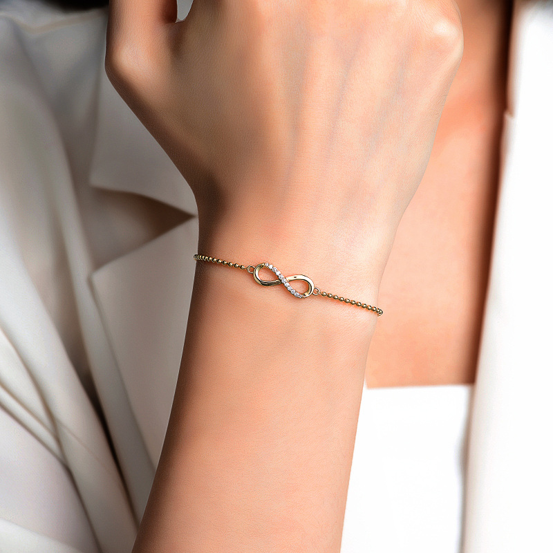 10K White Gold Moissanite Infinity Symbol Charm Bracelet-2