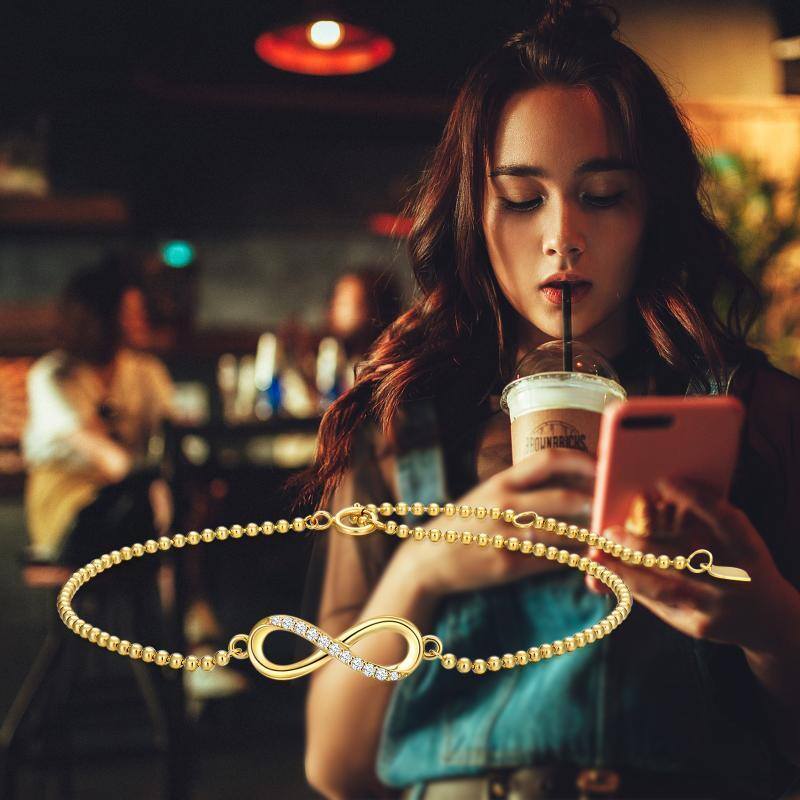 10K White Gold Moissanite Infinity Symbol Charm Bracelet-4