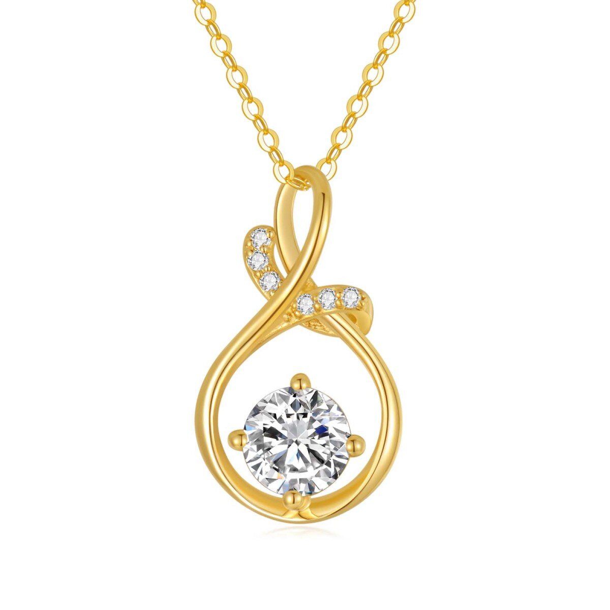 Colar com pingente de símbolo infinito Moissanite em ouro 14K-1