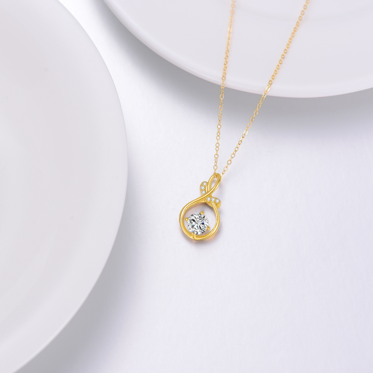 Colar com pingente de símbolo infinito Moissanite em ouro 14K-3