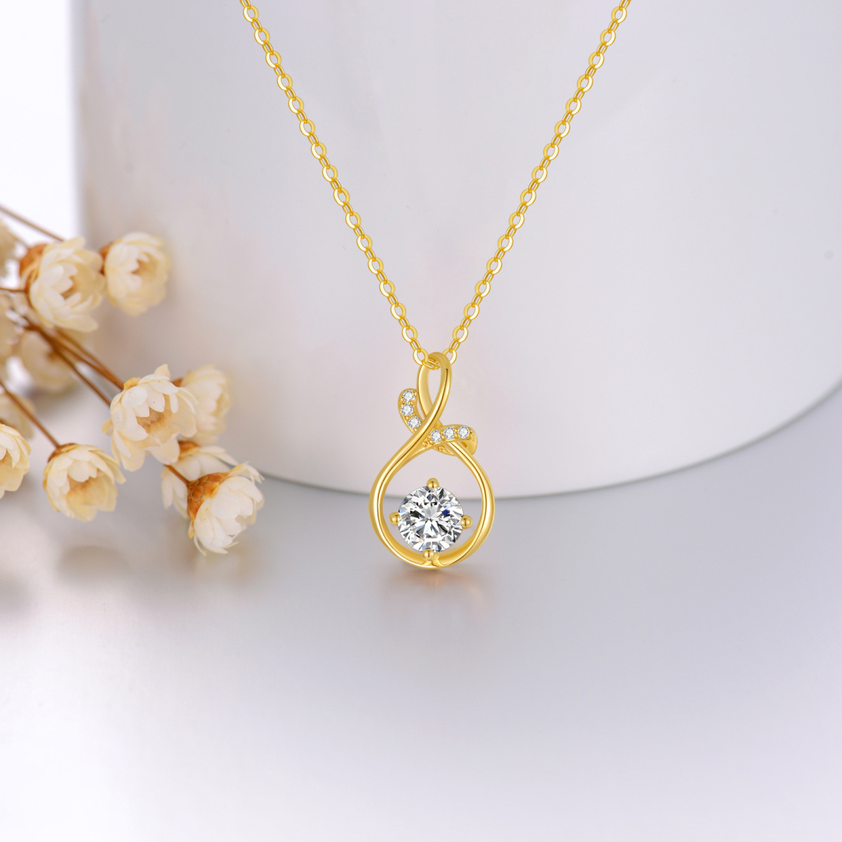 Colar com pingente de símbolo infinito Moissanite em ouro 14K-4