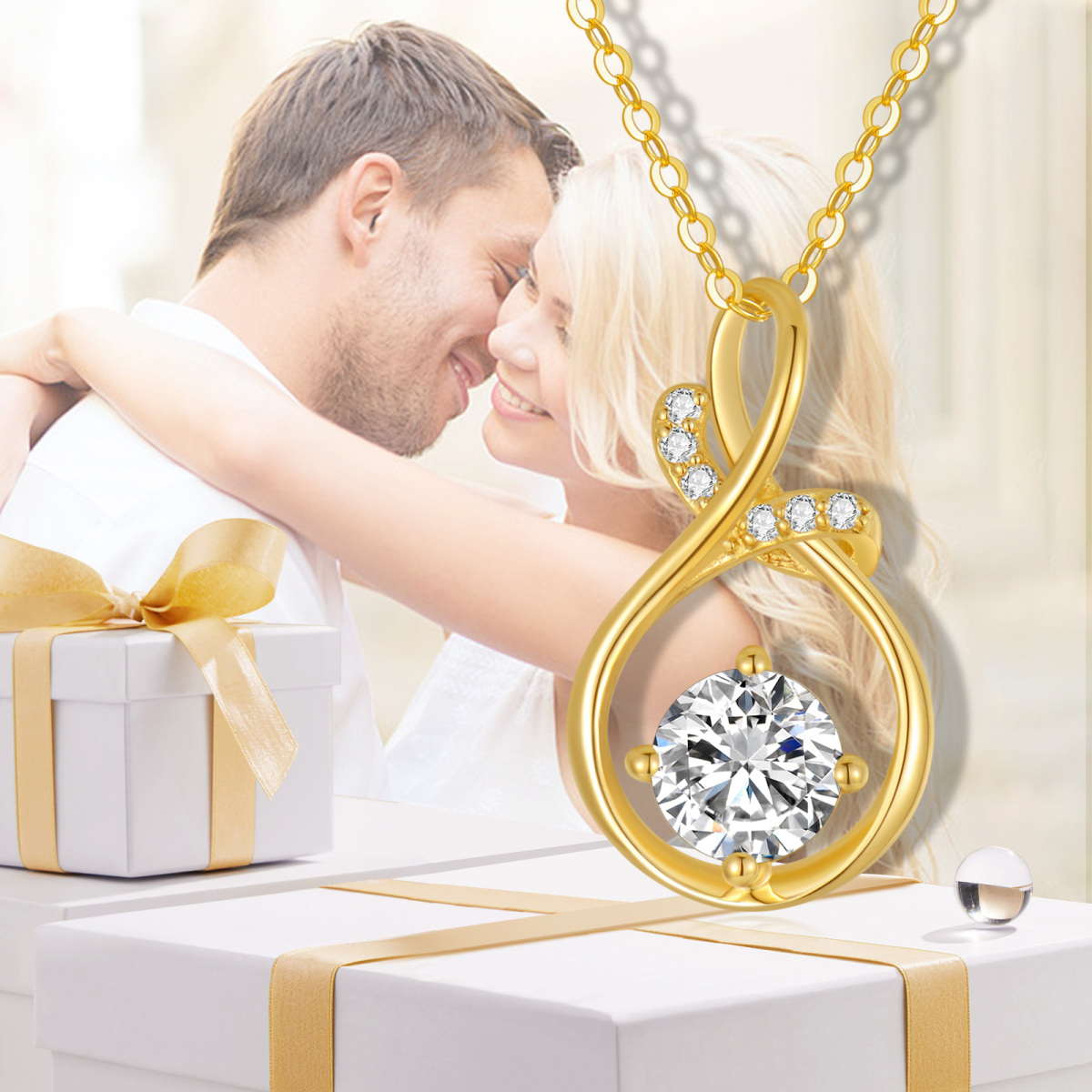 Colar com pingente de símbolo infinito Moissanite em ouro 14K-5