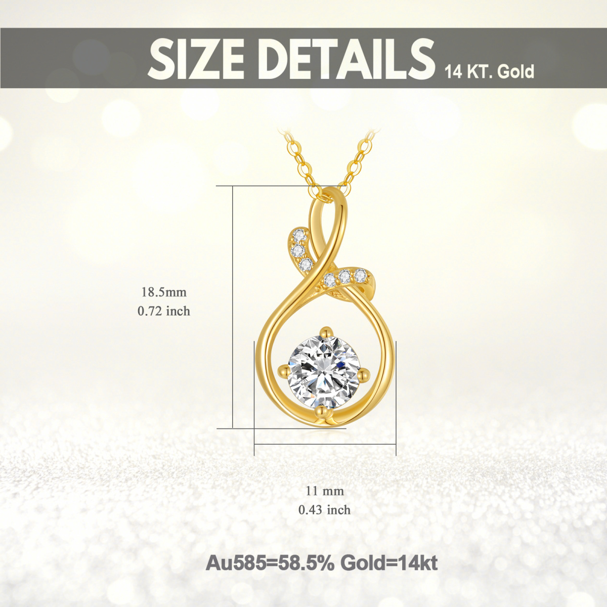 Colar com pingente de símbolo infinito Moissanite em ouro 14K-6