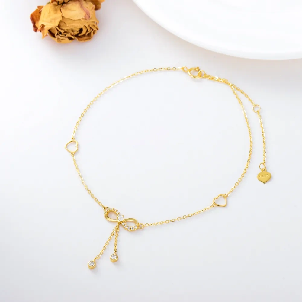 10K Gold Moissanite Infinite Symbol Single Layer Anklet-3