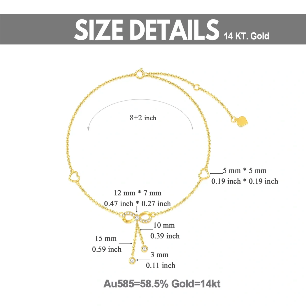 Tornozeleira de camada única com símbolo infinito de moissanite em ouro 14K-5