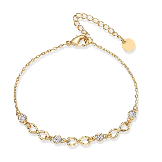 Bracelet à breloques en or 14 carats avec symbole de l'infini et moissanite