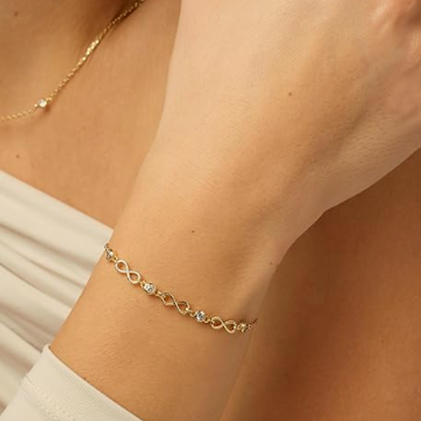 14K Gold Moissanite Infinity Symbol Charm Bracelet-2