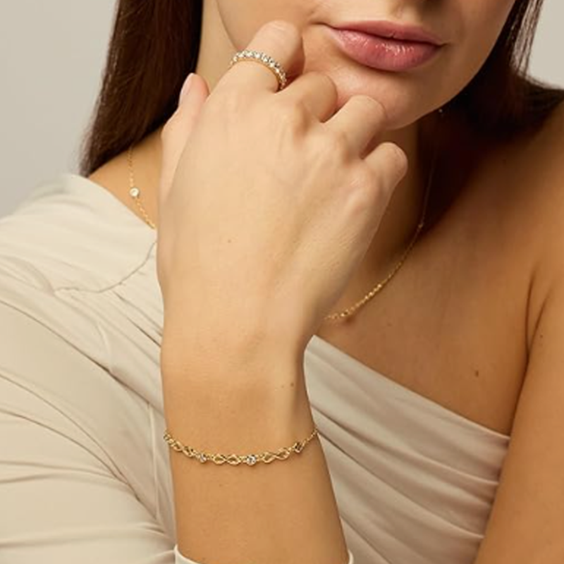 10K White Gold Moissanite Infinity Symbol Charm Bracelet-3