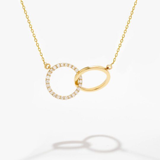 14Kゴールド モアッサナイト インターロッキング サークル ペンダント ネックレス