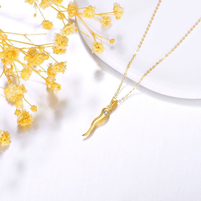 14K Gold Moissanite Italian Horn Pendant Necklace-3