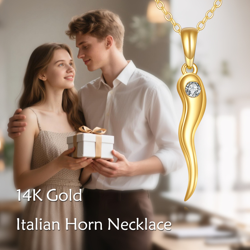 14K Gold Moissanite Italian Horn Pendant Necklace-5