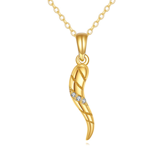 قلادة بحلية من الذهب عيار 14 قيراط مزينة بحجر المويسانيت الإيطالي على شكل قرن