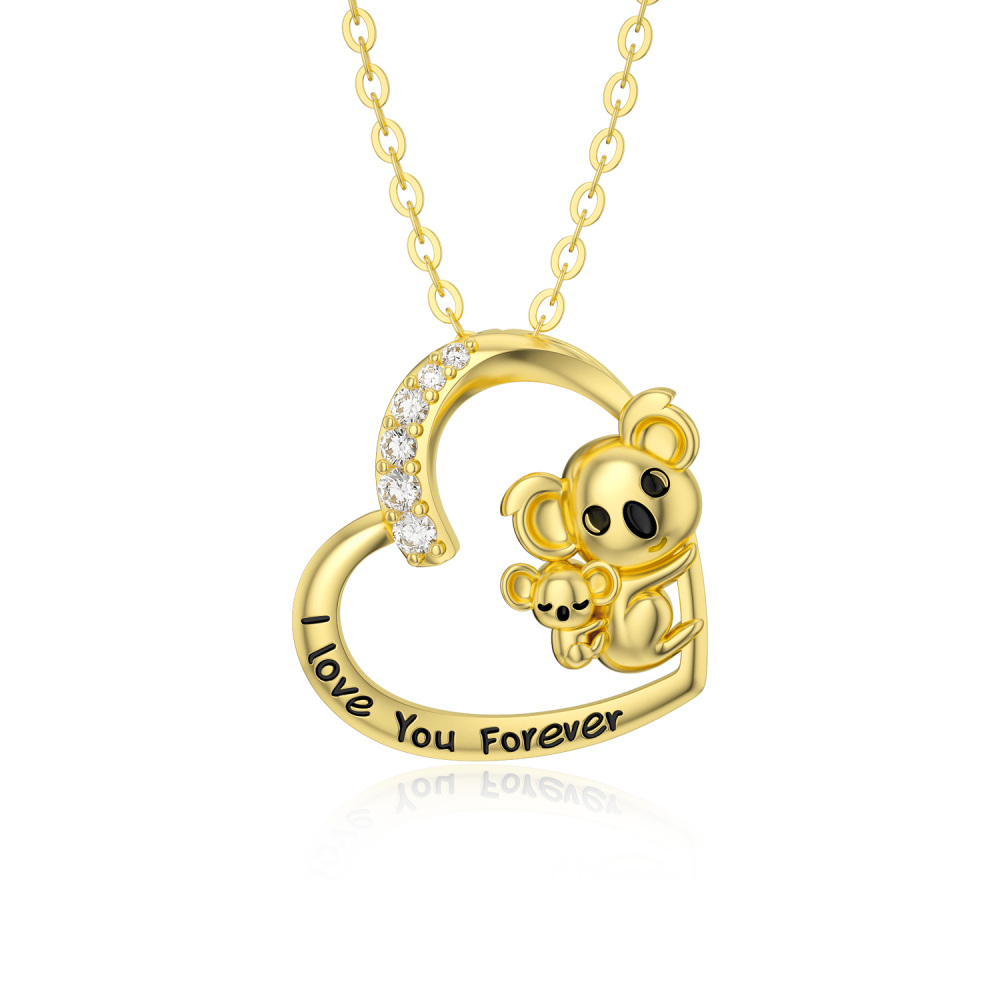 10K Gold Moissanite Koala & Heart Pendant Necklace-1