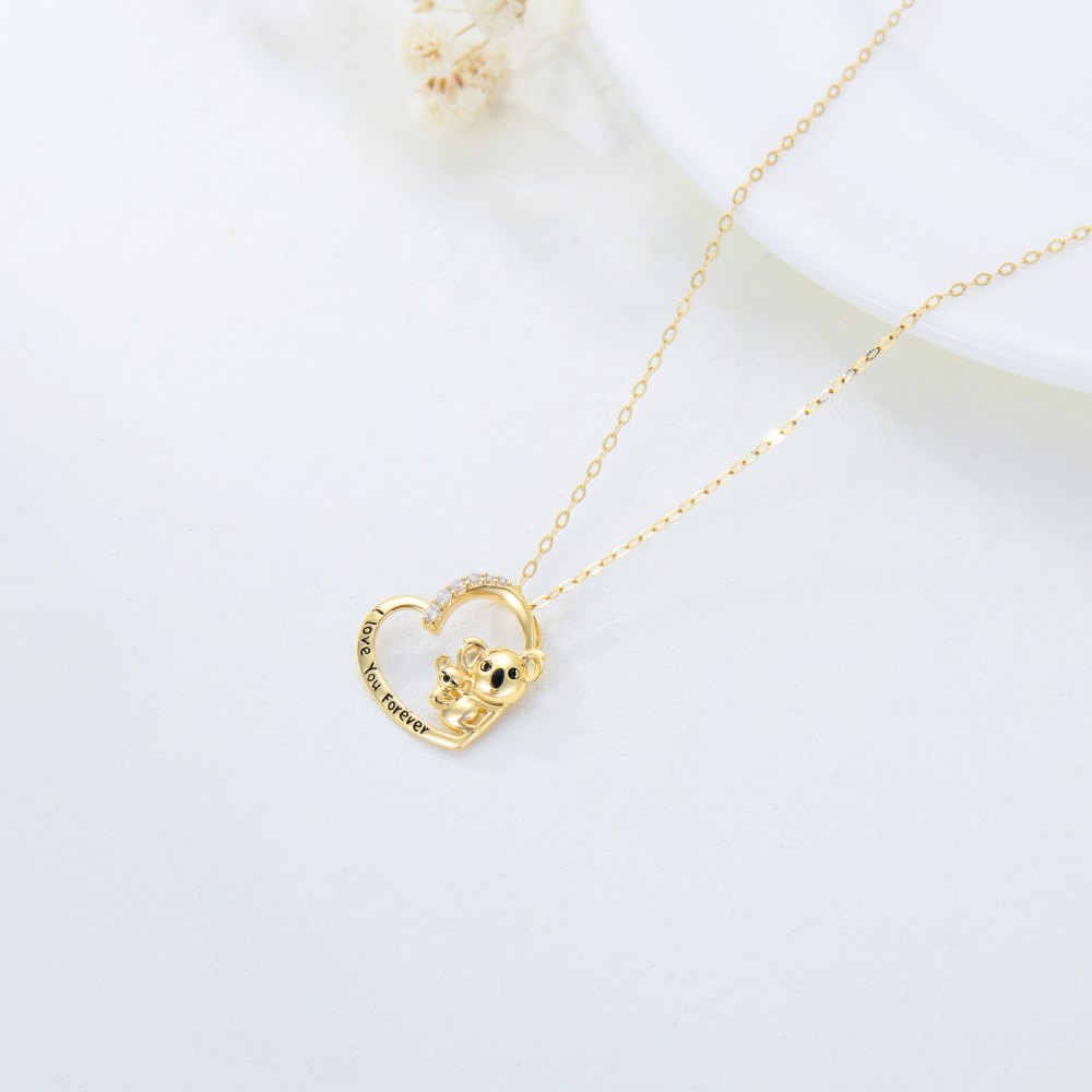 10K Gold Moissanite Koala & Heart Pendant Necklace-3
