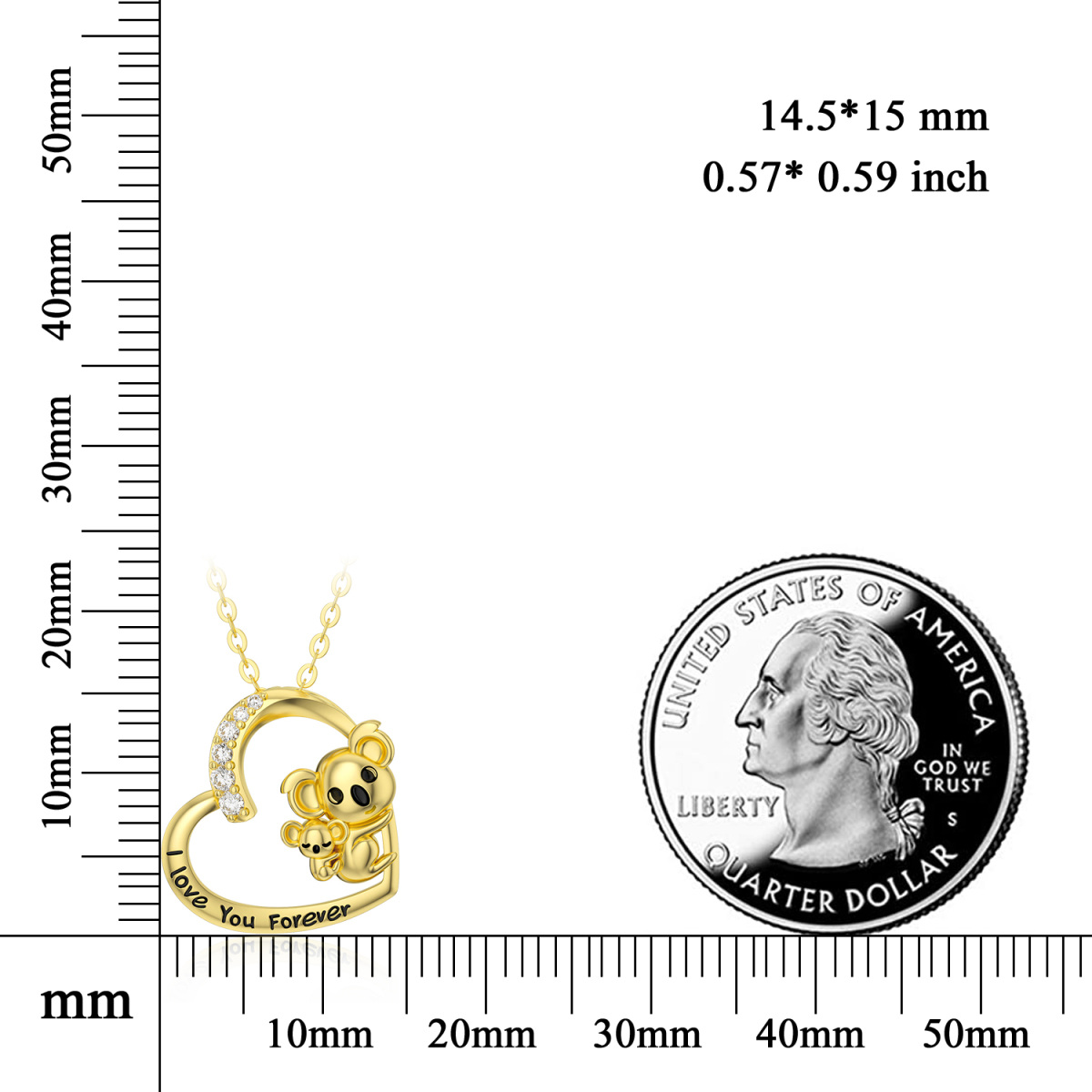 Colar com pingente de coração Moissanite Koala em ouro 14K-4